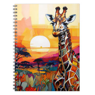Giraffe Afrikanischer Sonnenuntergang Notizbuch Jo Notizblock