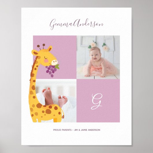 Giraffe ・ Alphabet Monogram Niedlich Baby Shower Poster (Vorne)