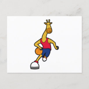 Giraffe als Basketballspieler mit Basketball Postkarte