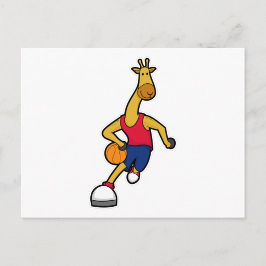 Giraffe als Basketballspieler mit Basketball Postkarte (Vorderseite)