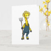 Giraffe als Bauer mit Heugabel Karte (Gelbe Blume)
