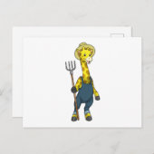Giraffe als Bauer mit Pitchfork Postkarte (Vorne/Hinten)