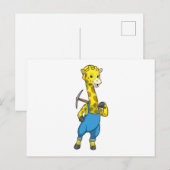Giraffe als Bergmann mit Spitzhacke Postkarte (Vorne/Hinten)