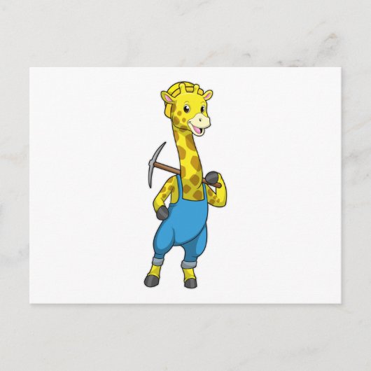 Giraffe als Bergmann mit Spitzhacke Postkarte (Vorderseite)