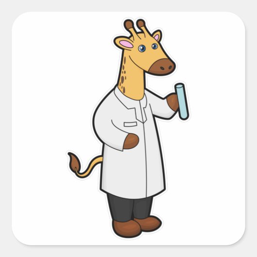 Giraffe als Doctor mit Testrohr Quadratischer Aufkleber (Vorderseite)