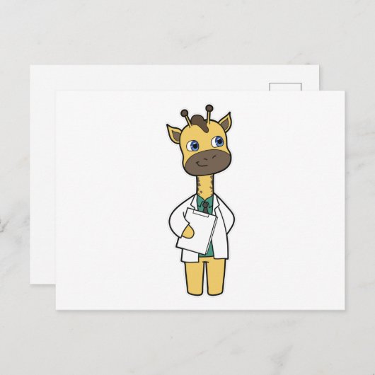 Giraffe als Doktor mit Notepad Postkarte (Vorne/Hinten)