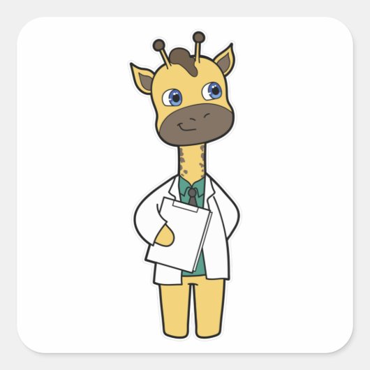Giraffe als Doktor mit Notepad Quadratischer Aufkleber (Vorderseite)