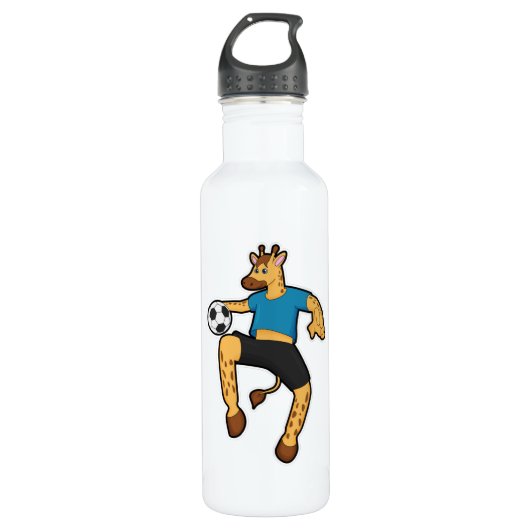 Giraffe als Fußballspieler mit Fußball Edelstahlflasche (Vorderseite)