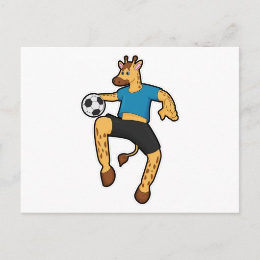 Giraffe als Fußballspieler mit Fußball Postkarte (Vorderseite)