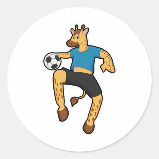 Giraffe als Fußballspieler mit Fußball Runder Aufkleber (Vorderseite)