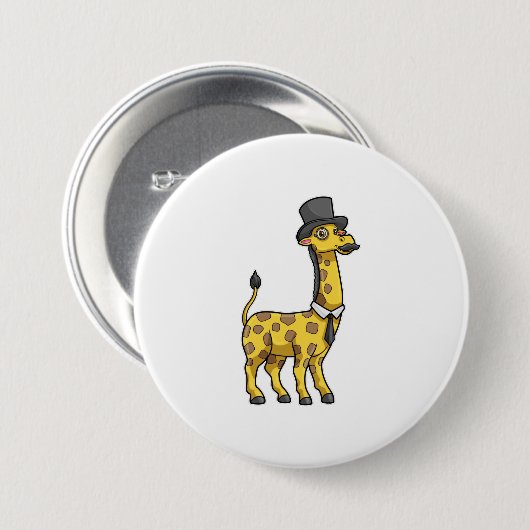 Giraffe als Gentleman mit Hut, Krawatte und Mustac Button (Vorne & Hinten)