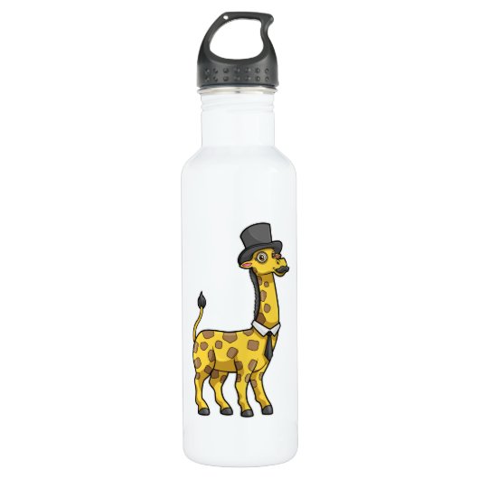 Giraffe als Gentleman mit Hut, Krawatte und Mustac Edelstahlflasche (Vorderseite)