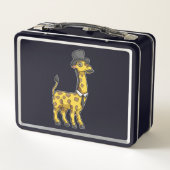 Giraffe als Gentleman mit Hut, Krawatte und Mustac Metall Brotdose (Rückseite)