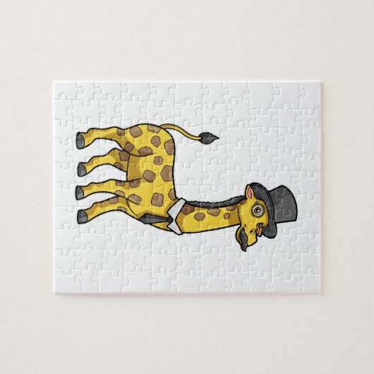 Giraffe als Gentleman mit Hut, Krawatte und Mustac Puzzle (Horizontal)