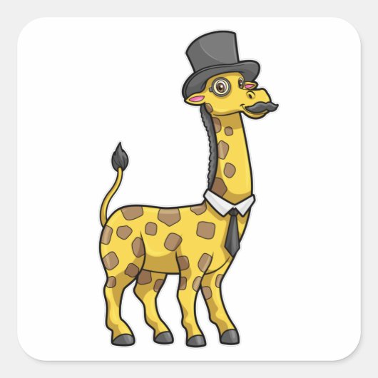 Giraffe als Gentleman mit Hut, Krawatte und Mustac Quadratischer Aufkleber (Vorderseite)