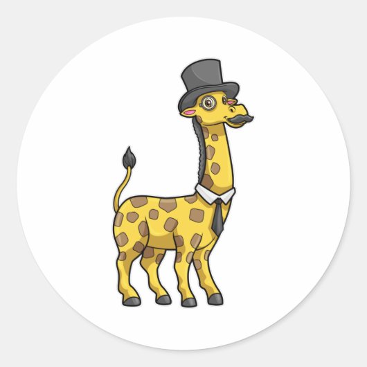 Giraffe als Gentleman mit Hut, Krawatte und Mustac Runder Aufkleber (Vorderseite)