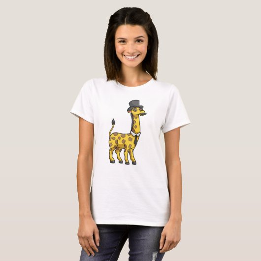 Giraffe als Gentleman mit Hut, Krawatte und Mustac T-Shirt (Vorne ganz)