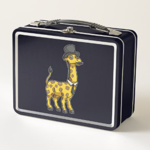 Giraffe als Gentleman mit Hut, Krawatte und Schnur Metall Brotdose