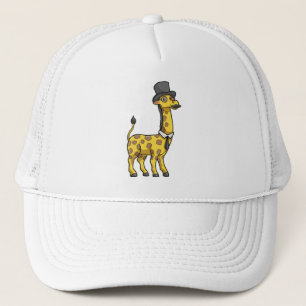 Giraffe als Gentleman mit Hut, Krawatte und Schnur Truckerkappe