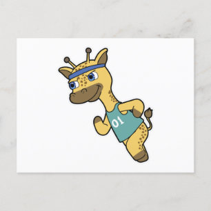 Giraffe als Jogger beim Laufen mit Headband Postkarte