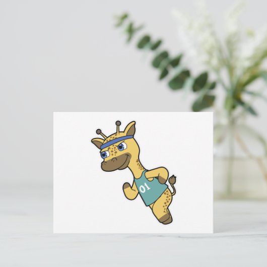 Giraffe als Jogger beim Laufen mit Headband Postkarte (Stehend Vorderseite)