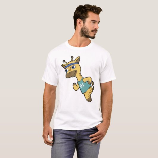 Giraffe als Jogger beim Laufen mit Headband T-Shirt (Vorne ganz)