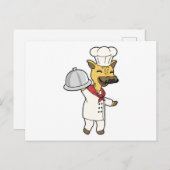 Giraffe als Koch mit Kochen Schürze & Platter Postkarte (Vorne/Hinten)