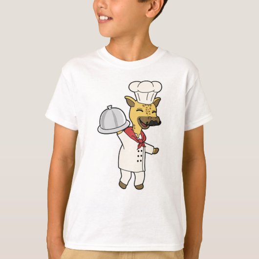 Giraffe als Koch mit Kochen Schürze & Platter T-Shirt (Vorderseite)