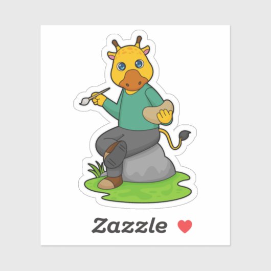 Giraffe als Maler mit Pinsel Aufkleber (Blatt)