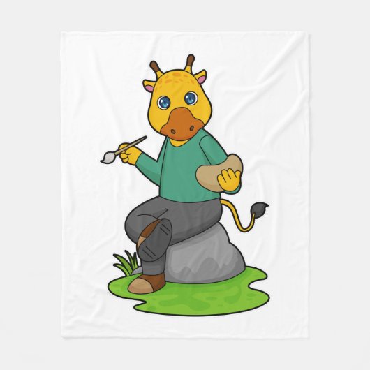 Giraffe als Maler mit Pinsel Fleecedecke (Vorderseite)