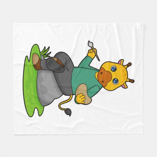 Giraffe als Maler mit Pinsel Fleecedecke (Vorderseite (Horizontal))