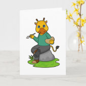 Giraffe als Maler mit Pinsel Karte (Gelbe Blume)