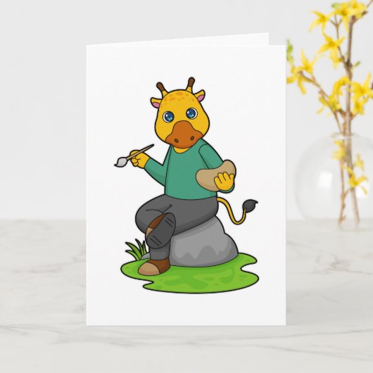 Giraffe als Maler mit Pinsel Karte (Gelbe Blume)