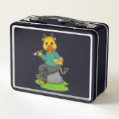 Giraffe als Maler mit Pinsel Metall Brotdose (Rückseite)