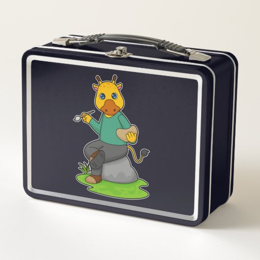 Giraffe als Maler mit Pinsel Metall Brotdose (Vorderseite)