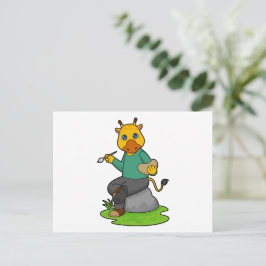 Giraffe als Maler mit Pinsel Postkarte (Stehend Vorderseite)