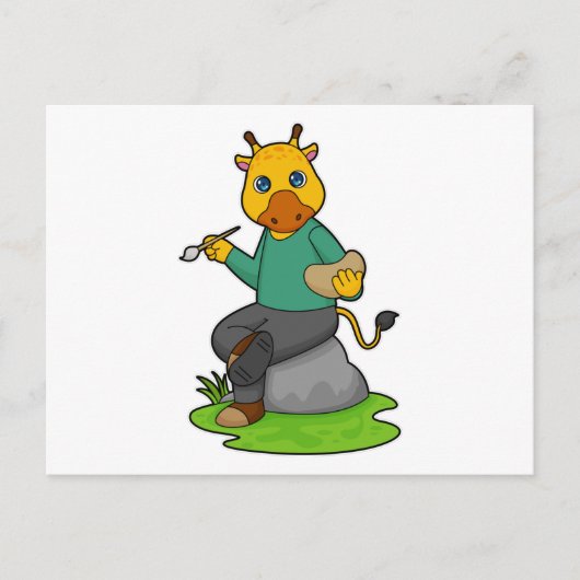 Giraffe als Maler mit Pinsel Postkarte (Vorderseite)