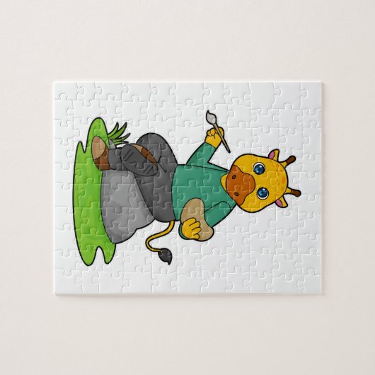 Giraffe als Maler mit Pinsel Puzzle (Horizontal)