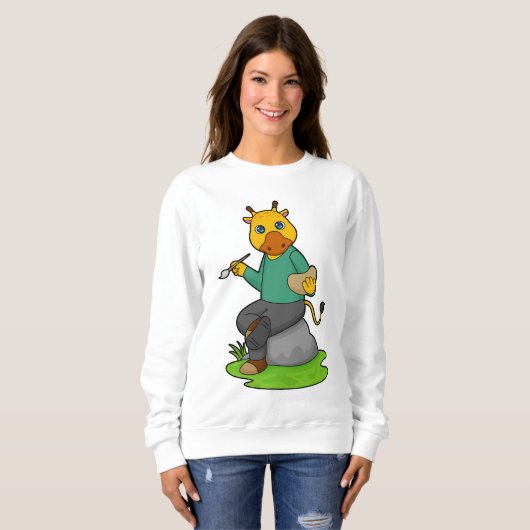 Giraffe als Maler mit Pinsel Sweatshirt (Vorne ganz)