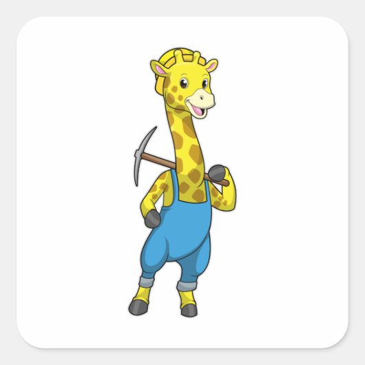 Giraffe als Miner mit Pickaxe Quadratischer Aufkleber (Vorderseite)