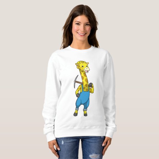Giraffe als Miner mit Pickaxe Sweatshirt (Vorne ganz)