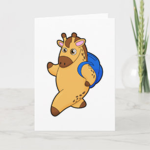 Giraffe als Schüler mit Rucksack Karte