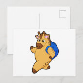 Giraffe als Schüler mit Rucksack Postkarte (Vorne/Hinten)