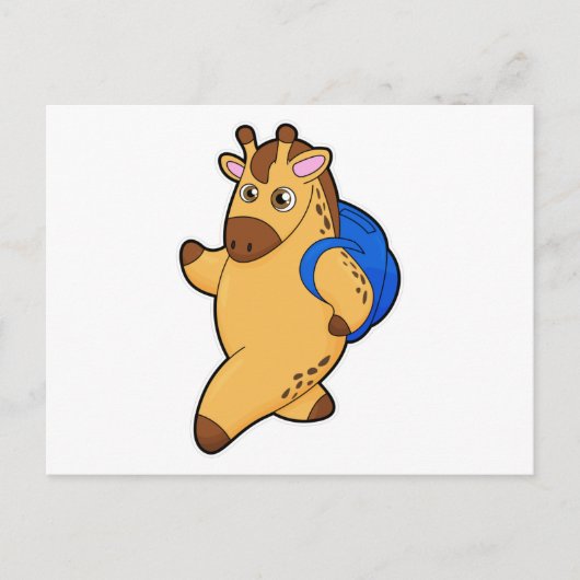 Giraffe als Schüler mit Rucksack Postkarte (Vorderseite)