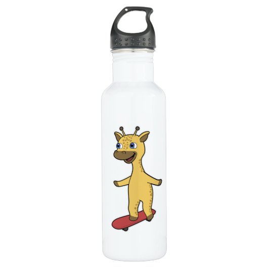 Giraffe als Skater mit Skateboard Edelstahlflasche (Vorderseite)