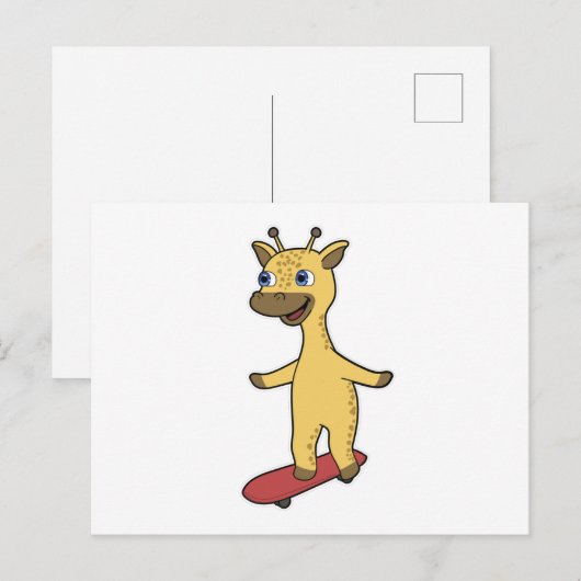 Giraffe als Skater mit Skateboard Postkarte (Vorne/Hinten)