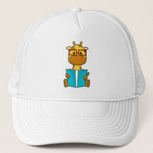 Giraffe als Student mit Brille & Buch Truckerkappe