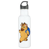 Giraffe als Student mit Rucksack Edelstahlflasche (Vorderseite)