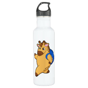 Giraffe als Student mit Rucksack Edelstahlflasche