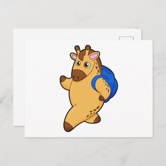 Giraffe als Student mit Rucksack Postkarte (Vorne/Hinten)